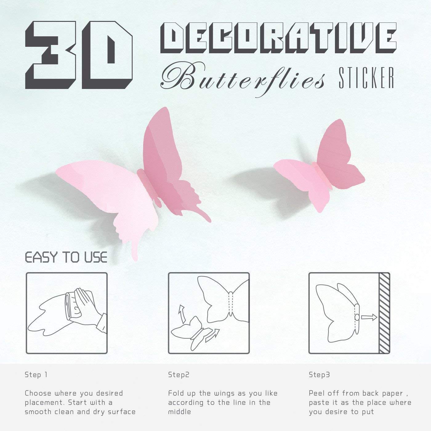 24pcs 3D Butterfly Removable Mural Stickers Wall Stickers Decal for Halloween Home and Room Decoration (Black)